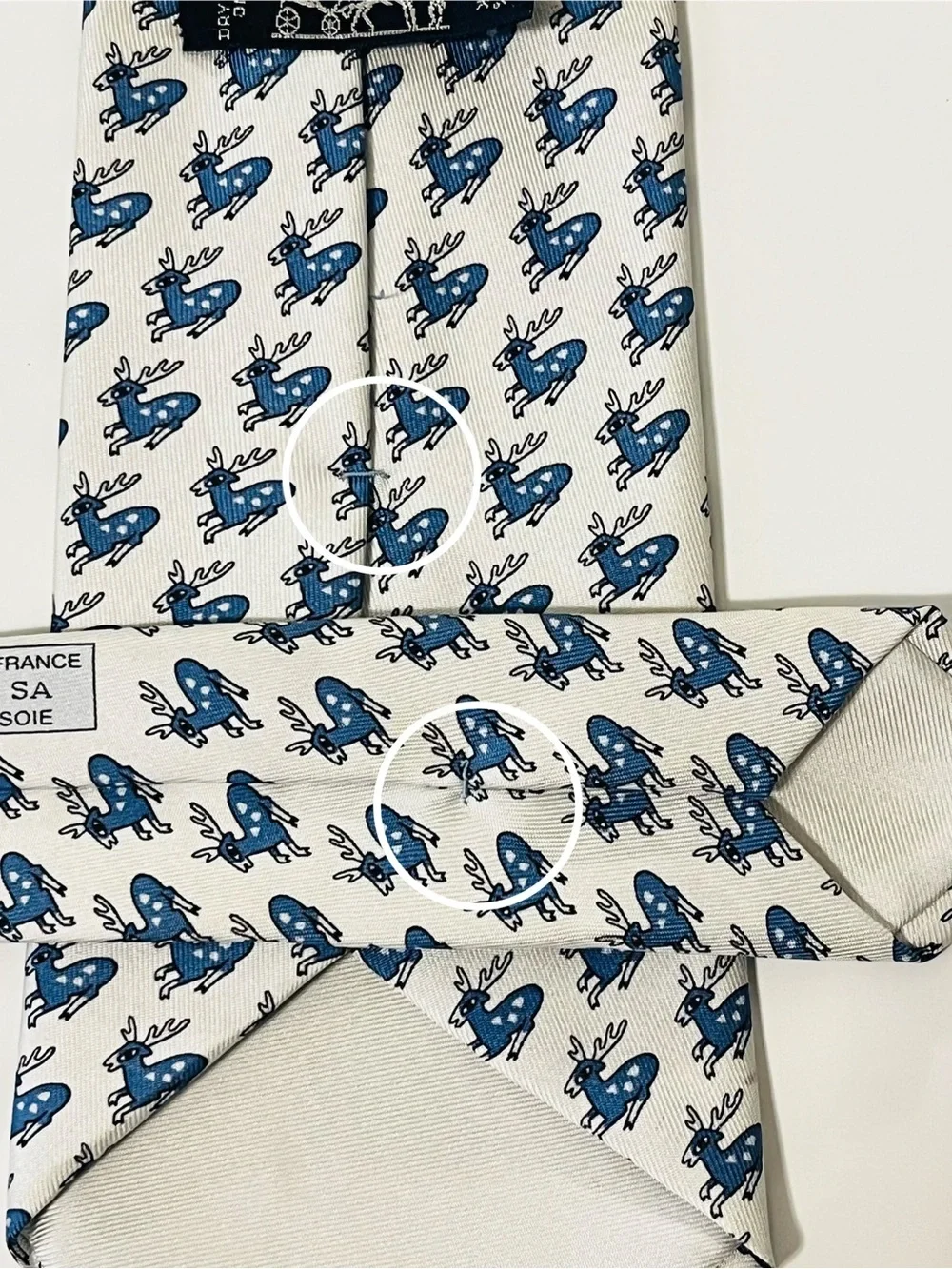 HERMES 5278 SA Mens Neck Tie 100% Silk Deer Stag Novelty Blue France Fathers Day